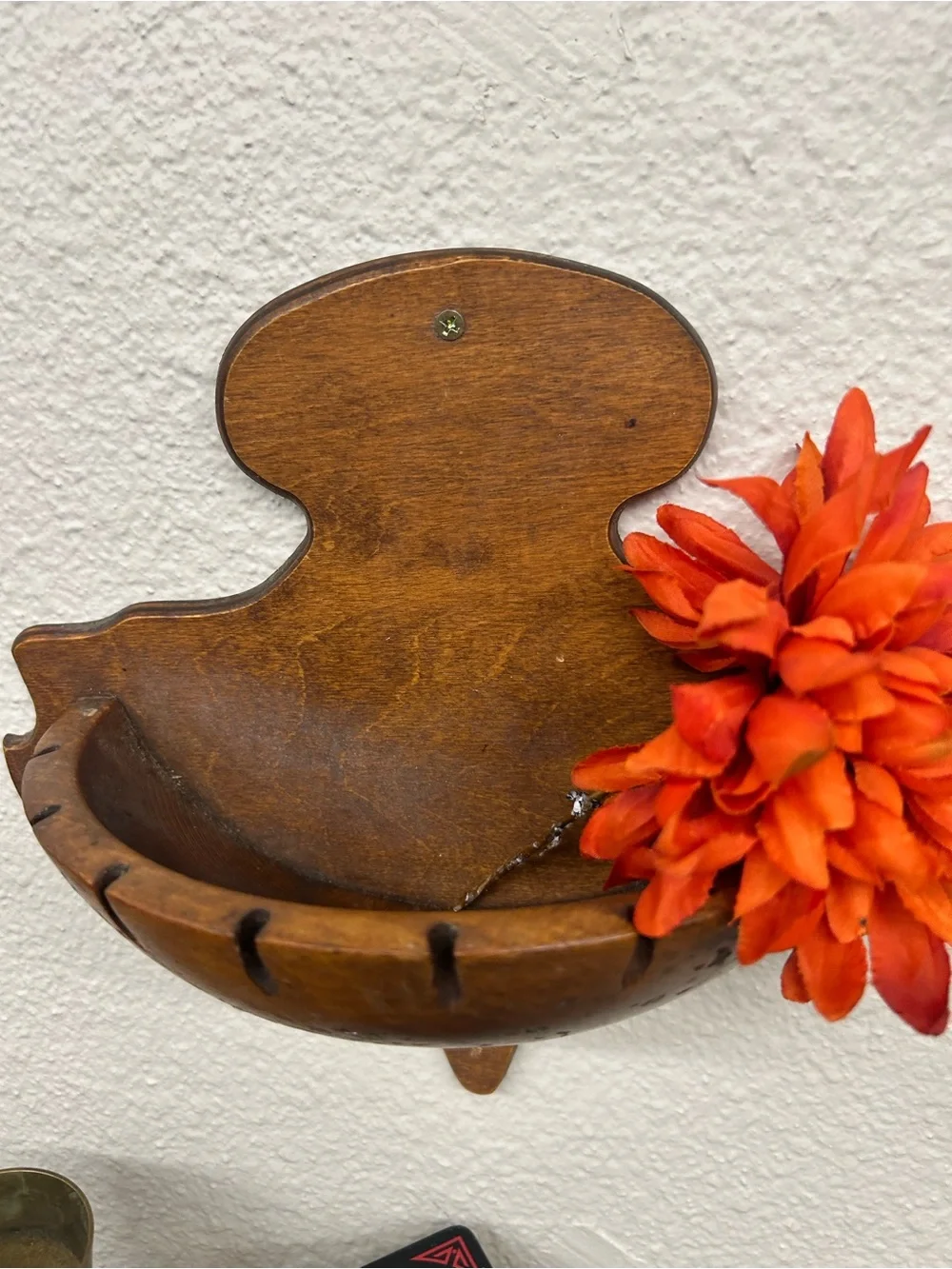 Vintage wooden mid century wall caddy wall pocket planter decor design